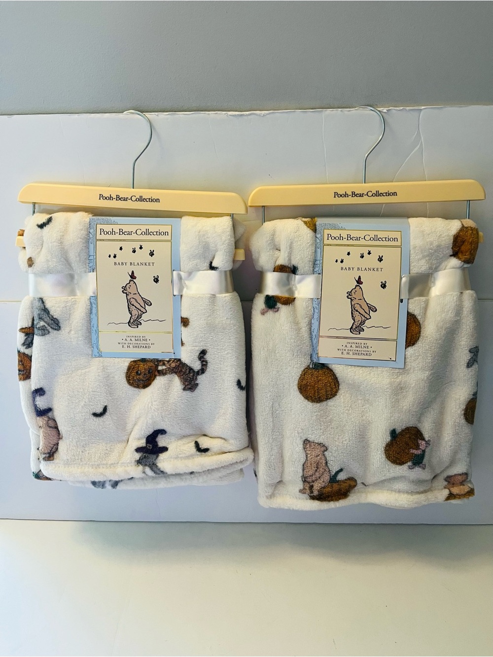 Winnie the Pooh Bear Collection Lot of 2 Baby Blankets Halloween Pumpkin Witch